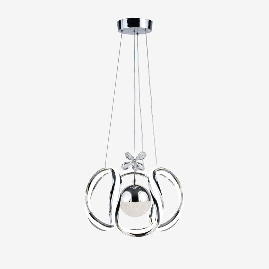 Arya Çiftli Kristal Taşlı Tek Top Led Sarkıt (Gümüş)