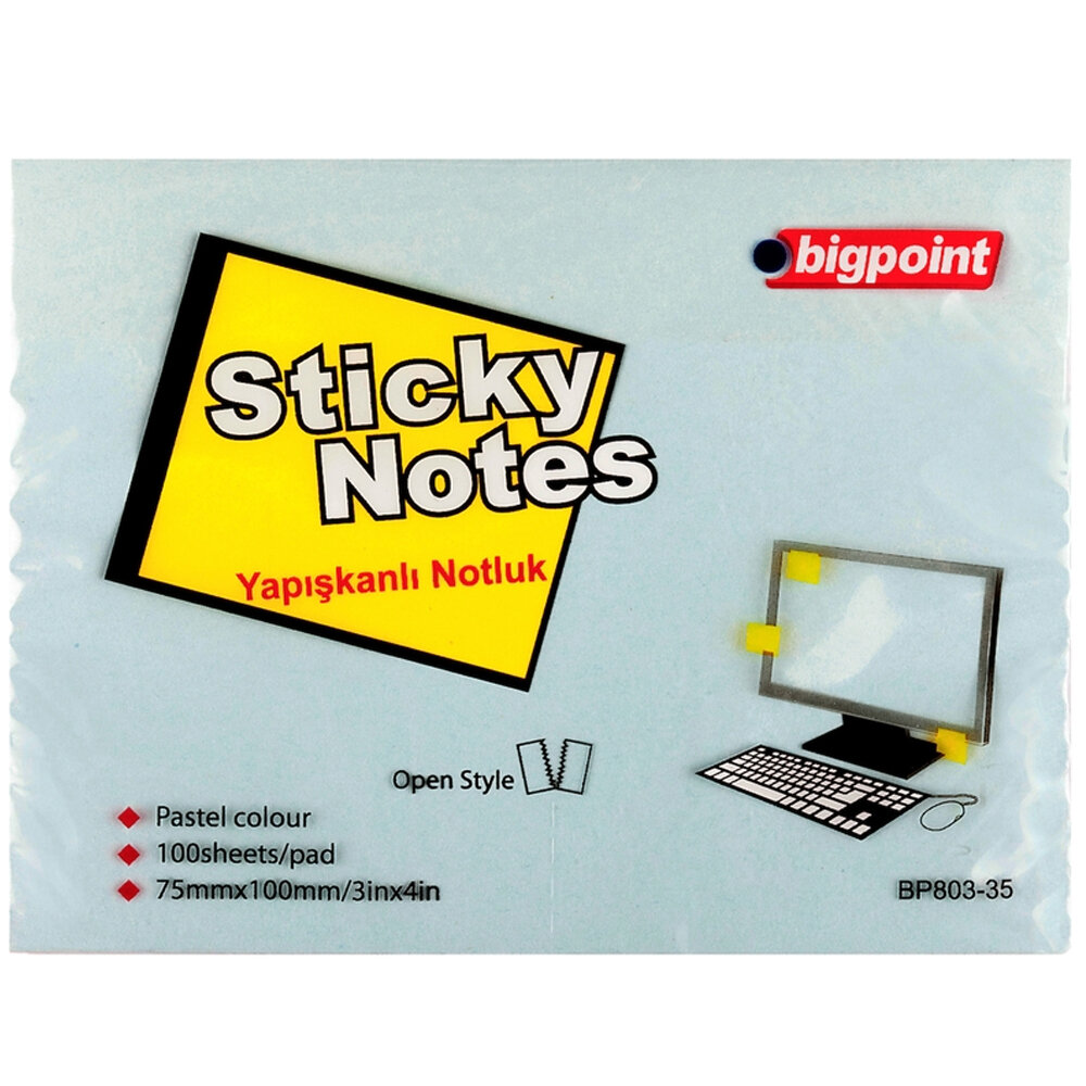 Bigpoint Yapışkanlı Not Kağıdı 75x100 Mavi BP803-35 - 1