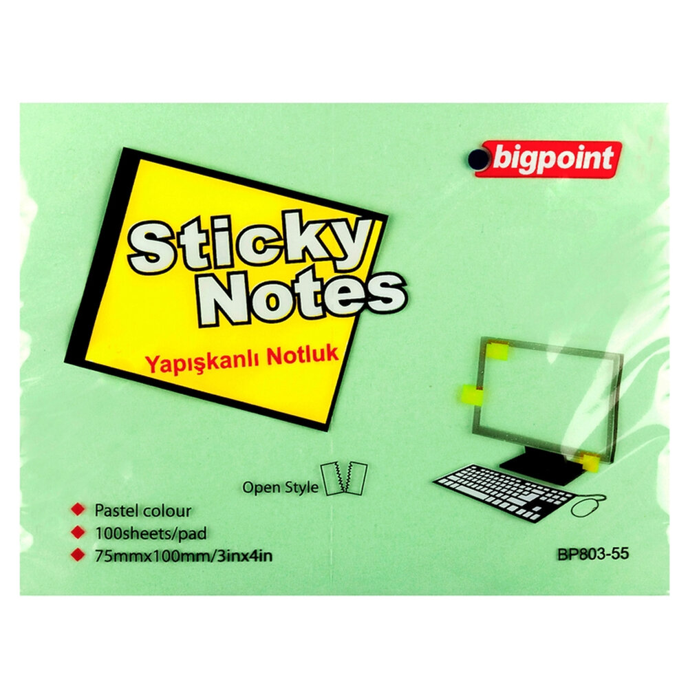Bigpoint Yapışkanlı Not Kağıdı 75x100 Yeşil BP803-55 - 1