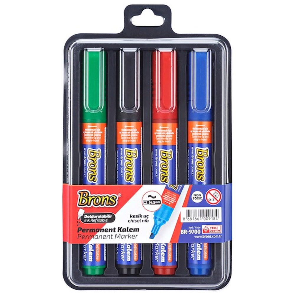 Brons Permanent Marker Kalem Kesik Uç 4 Lü Bls BR-9700 - 1