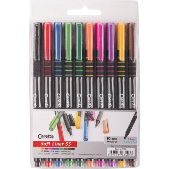 Caretta Softliner Keçeli Kalem 0.4 MM Karışık Renk 10 LU CS-55