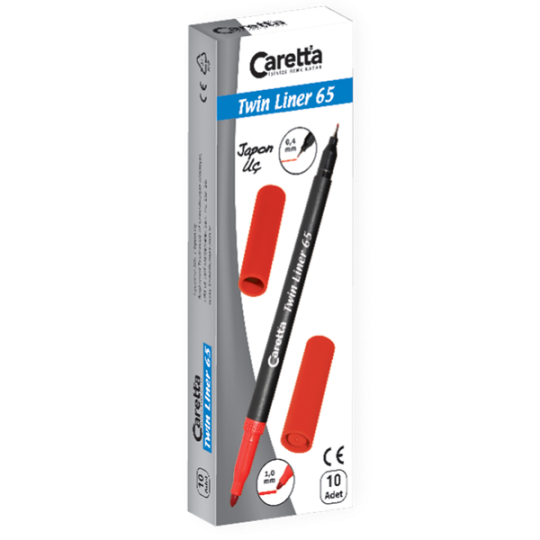 Caretta Twinliner Çift Uçlu Keçeli Kalem 0.4 MM-1.0 MM Pembe 10 LU 6509
