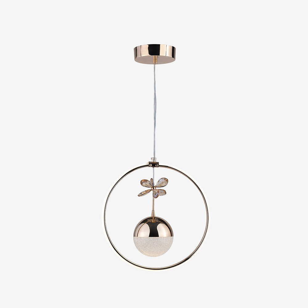 Daire Kristal Taşlı Tek Top Led Sarkıt Avize (Altın) - 1