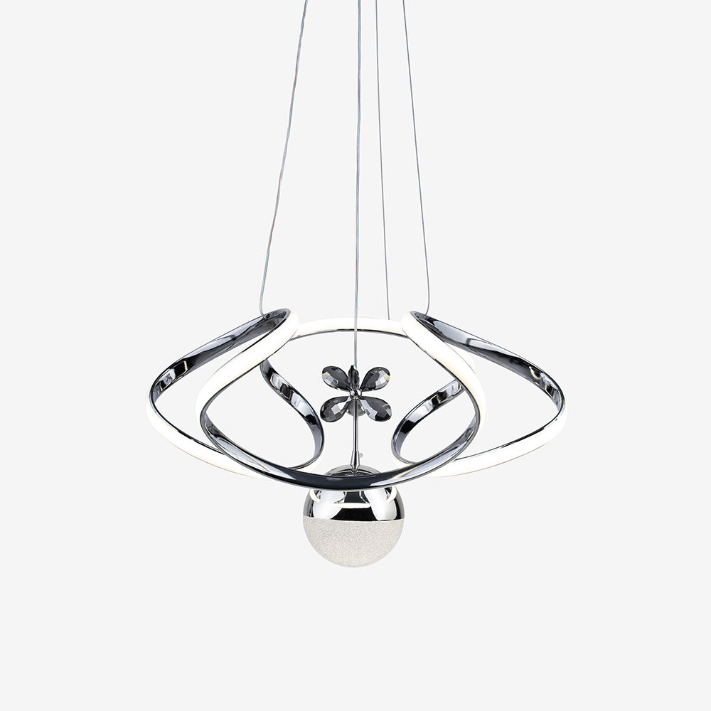 Drone Büyük Kristal Taşlı Tek Top Led Sarkıt Avize (Gümüş) - 2