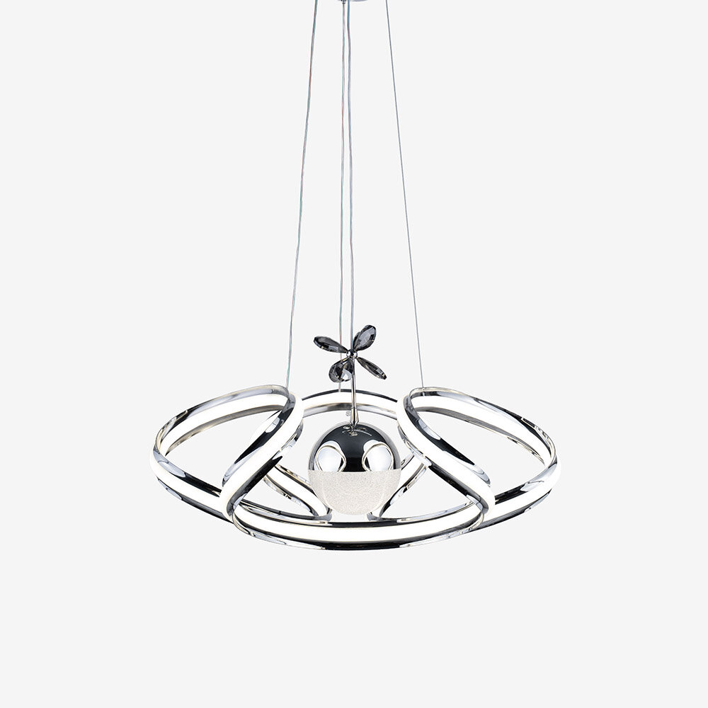 Drone Çiftli Kristal Taşlı Tek Top Led Sarkıt (Gümüş) - 2