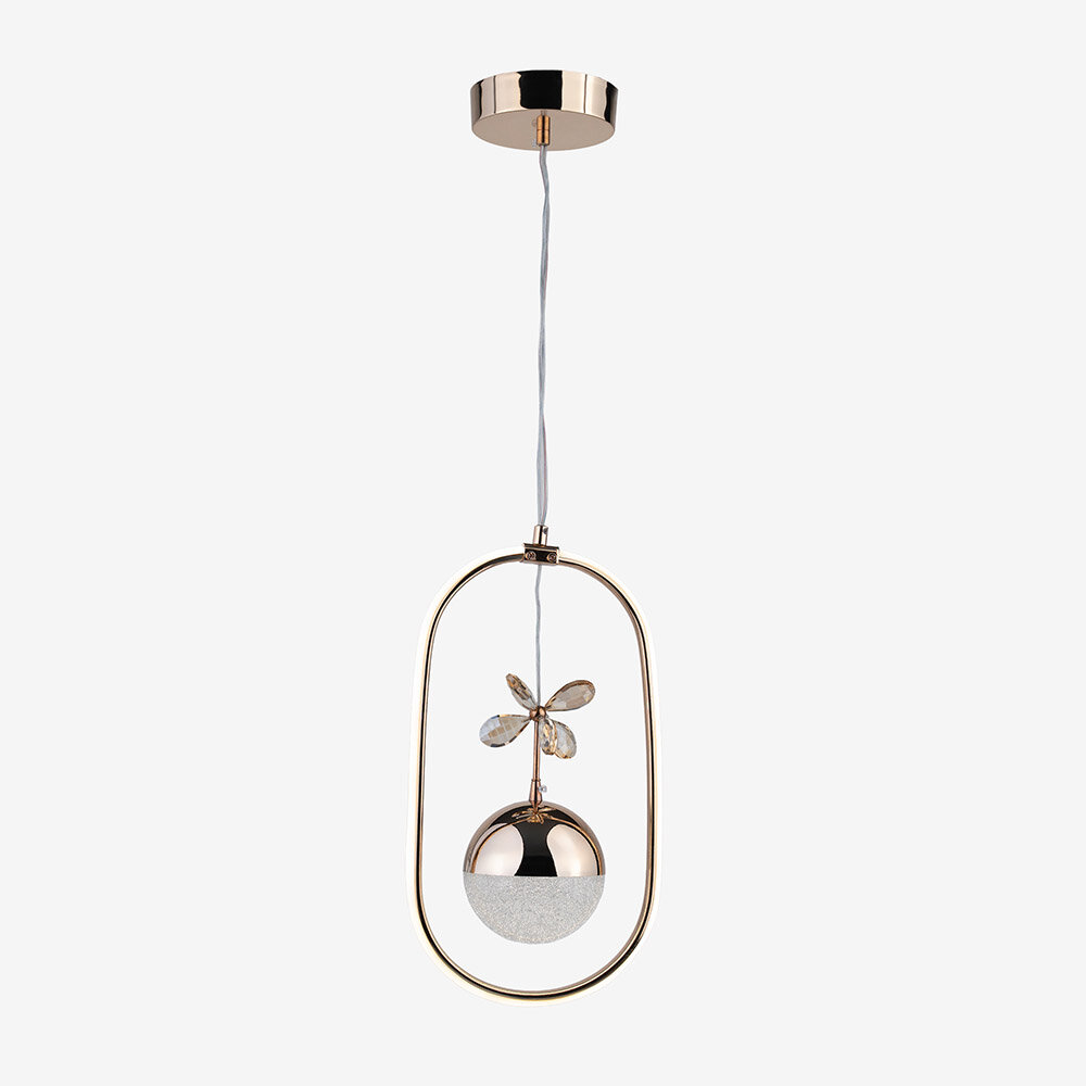 Elips Kristal Taşlı Tek Top Led Sarkıt Avize (Altın) - 1