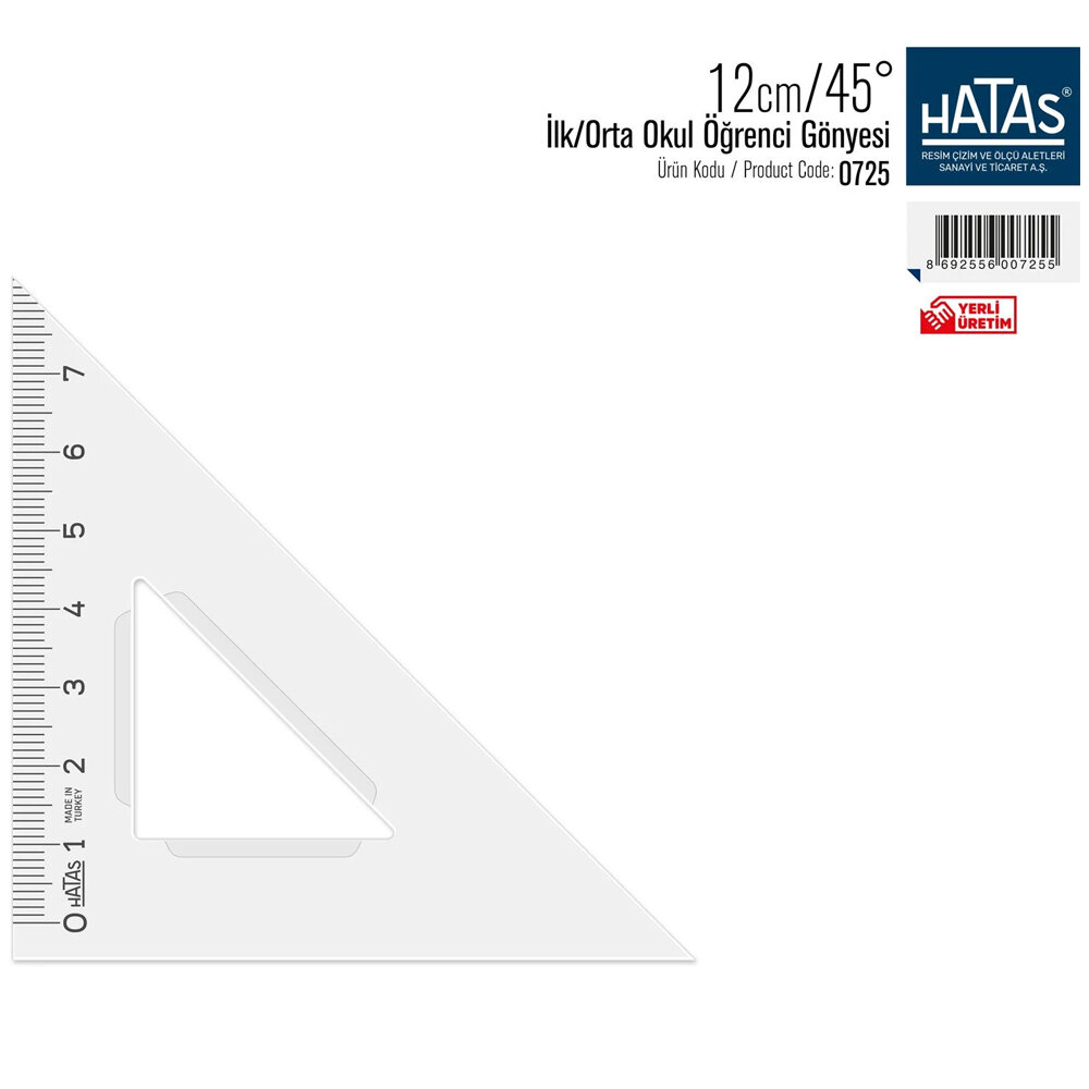 Hatas Öğrenci Gönyesi 45 Derece Plastik 12 CM 0725 - 1
