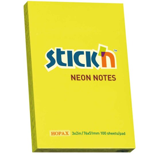 Hopax Stickn Yapışkanlı Not Kağıdı 100 YP 76x51 Fosforlu Sarı 21132