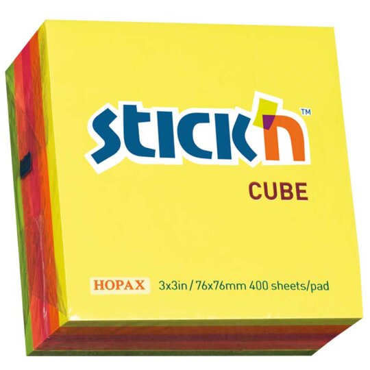 Hopax Stickn Yapışkanlı Not Kağıdı Küp Fosforlu 400 YP 76x76 5 Renk 21012