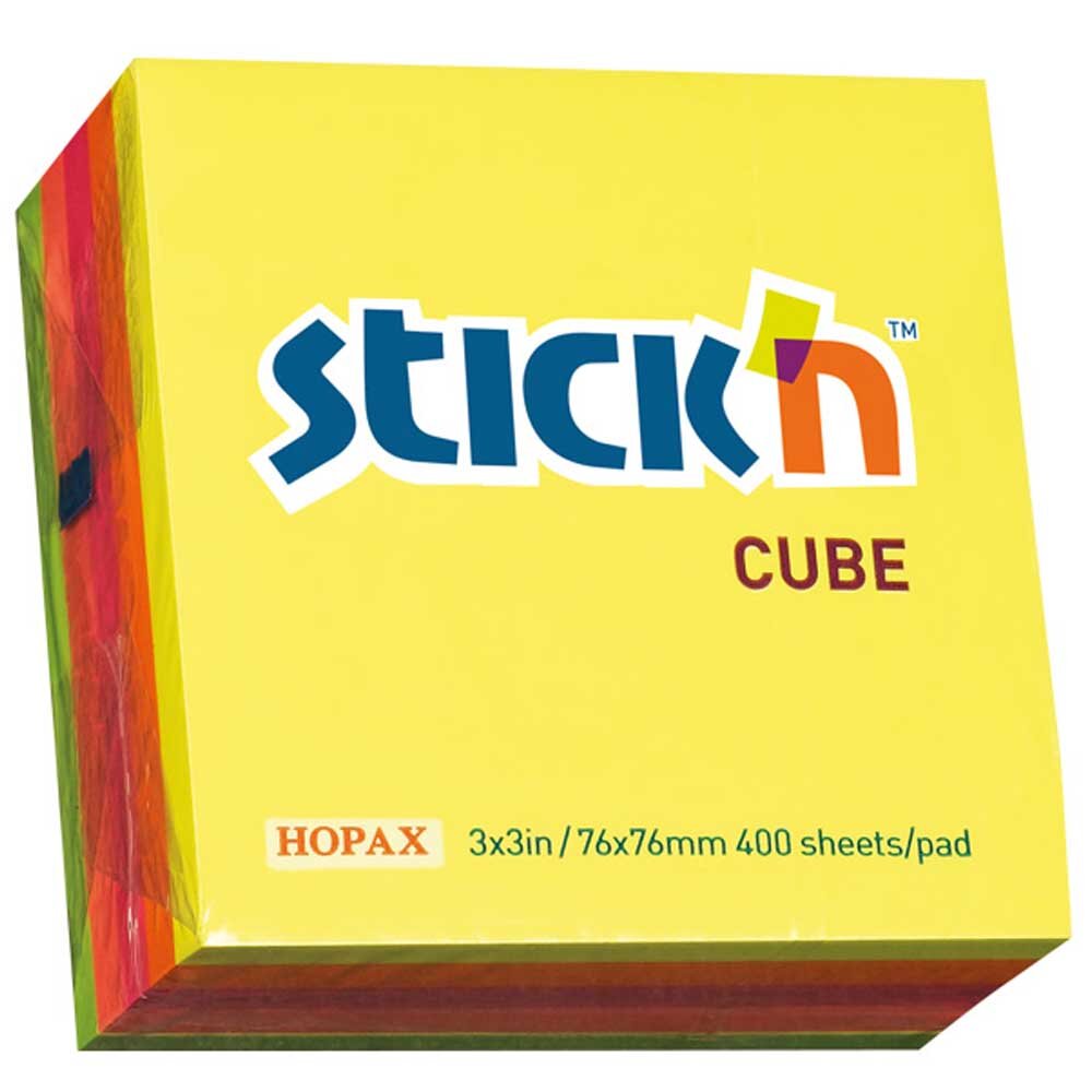 Hopax Stickn Yapışkanlı Not Kağıdı Küp Fosforlu 400 YP 76x76 5 Renk 21012 - 1