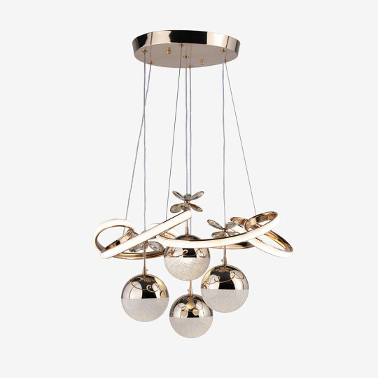 Lale Kristal Taşlı 4 Top Led Sarkıt Avize (Altın)
