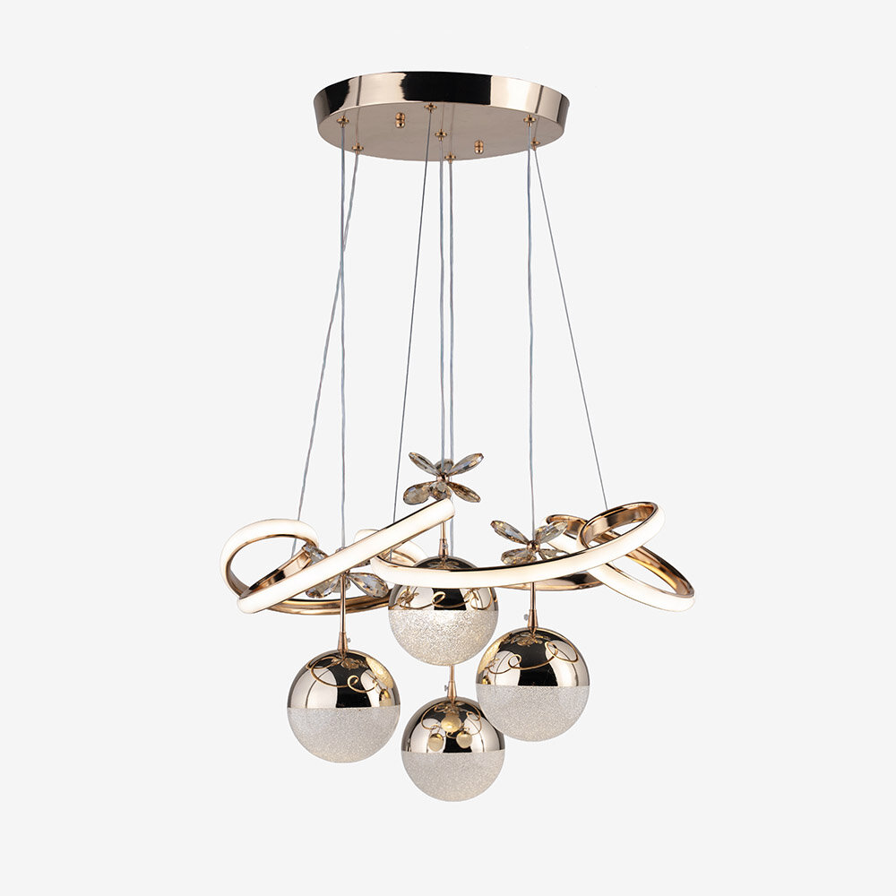 Lale Kristal Taşlı 4 Top Led Sarkıt Avize (Altın) - 1