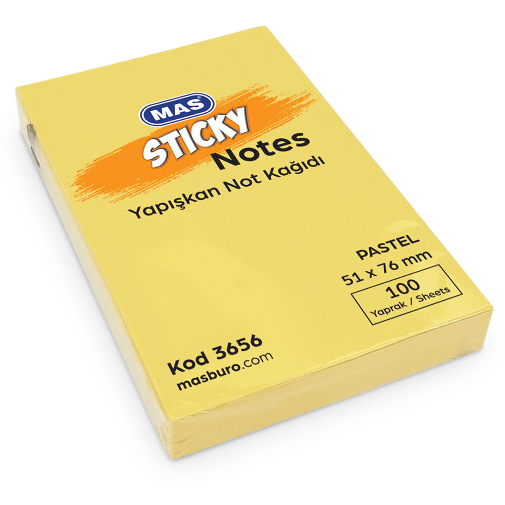 Mas Yapışkanlı Not Kağıdı 100 Syf 51x76 Pastel Sarı 3656 - 1