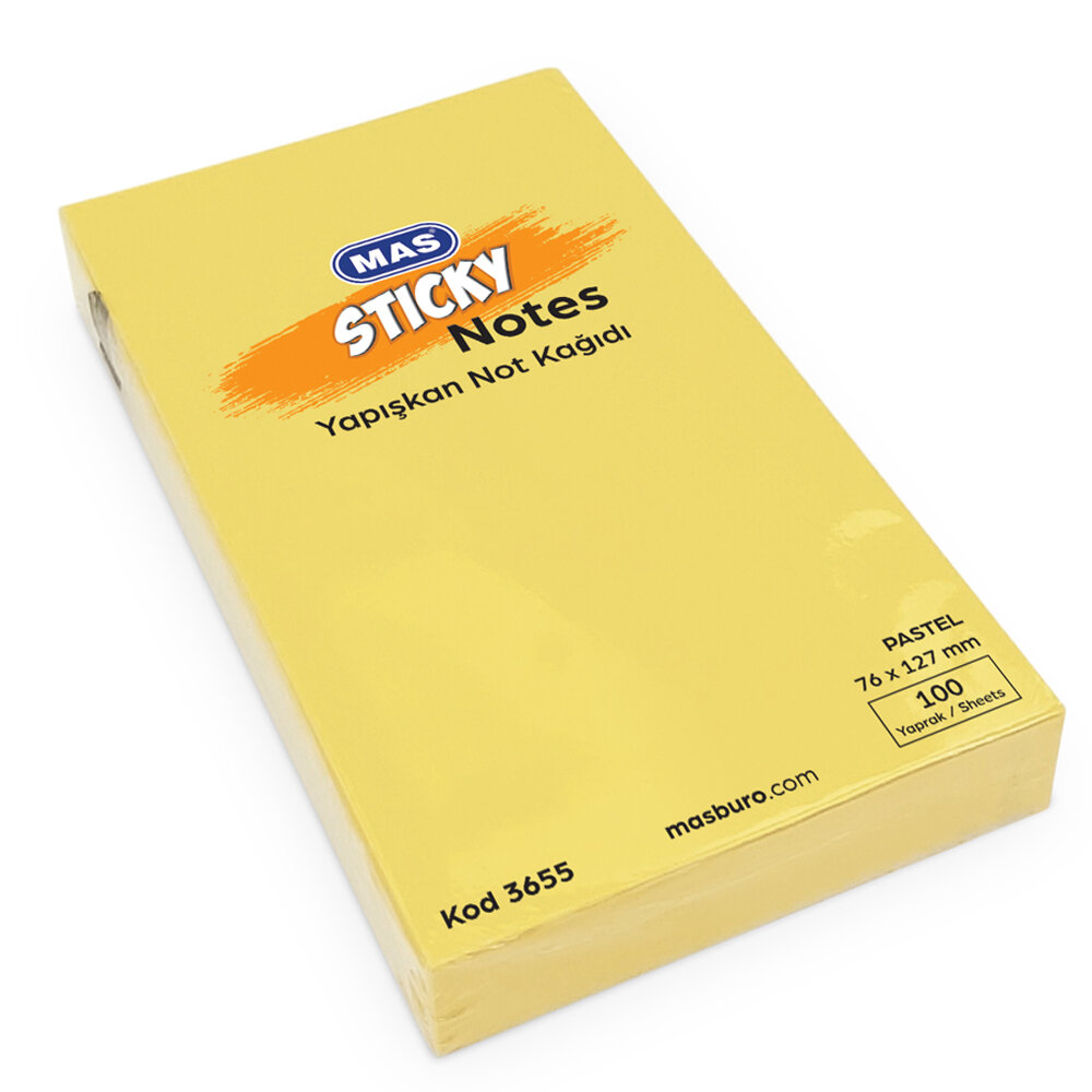 Mas Yapışkanlı Not Kağıdı 100 Syf 76x127 Pastel Sarı 3655 - 1