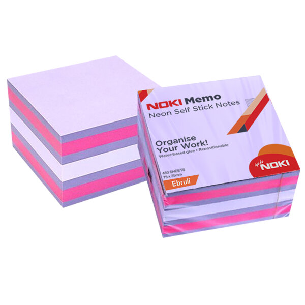Noki Yapışkanlı Not Kağıdı Küp 450 Syf 75x75 Neon Ebruli 12014-44 - 1