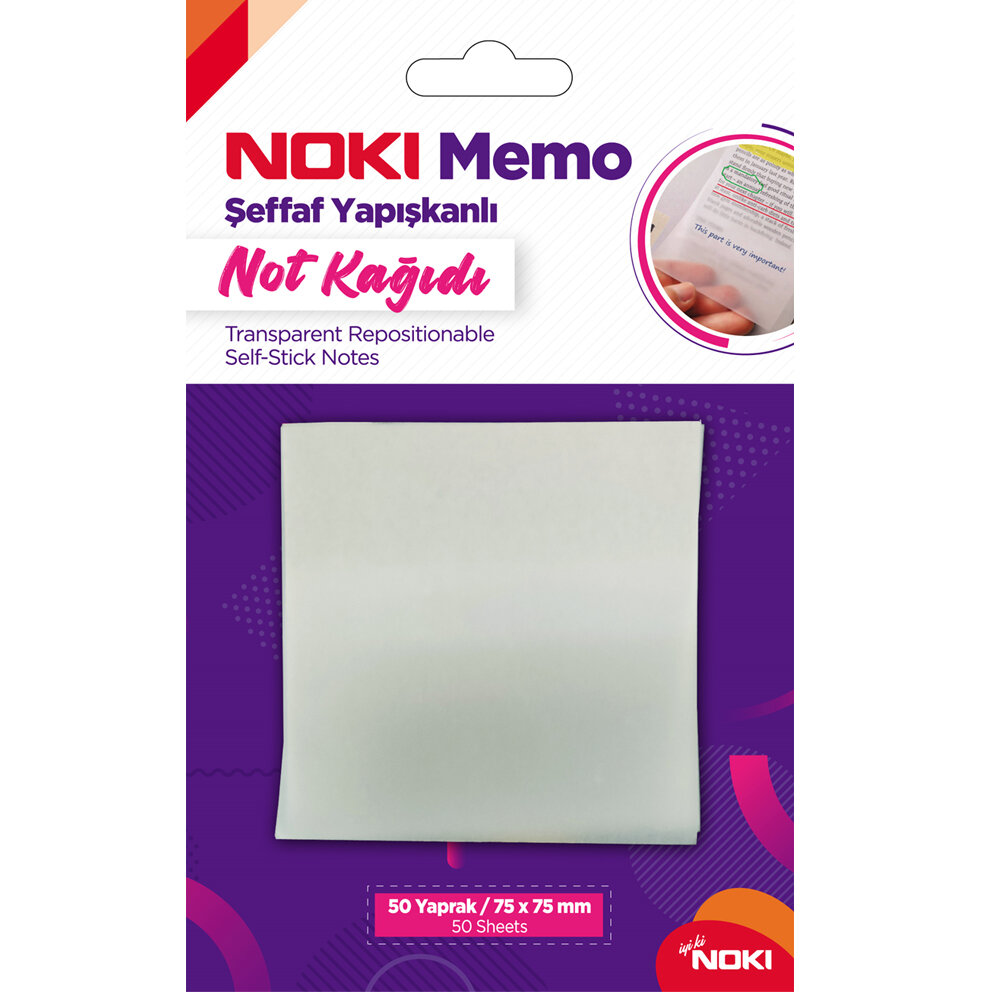 Noki Yapışkanlı Not Kağıdı Memo 50 YP 75x75 Şeffaf 12300 - 1