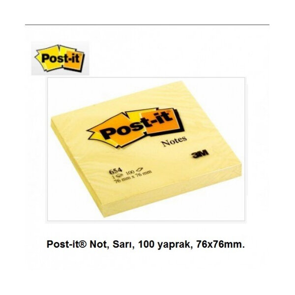 Post-it Yapışkanlı Not Kağıdı 100 YP 76x76 Sarı 654 - 1