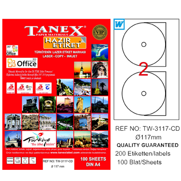Tanex Cd Etiketi Laser-Copy-Inkjet 100 YP 117 MM TW-3117 - 1