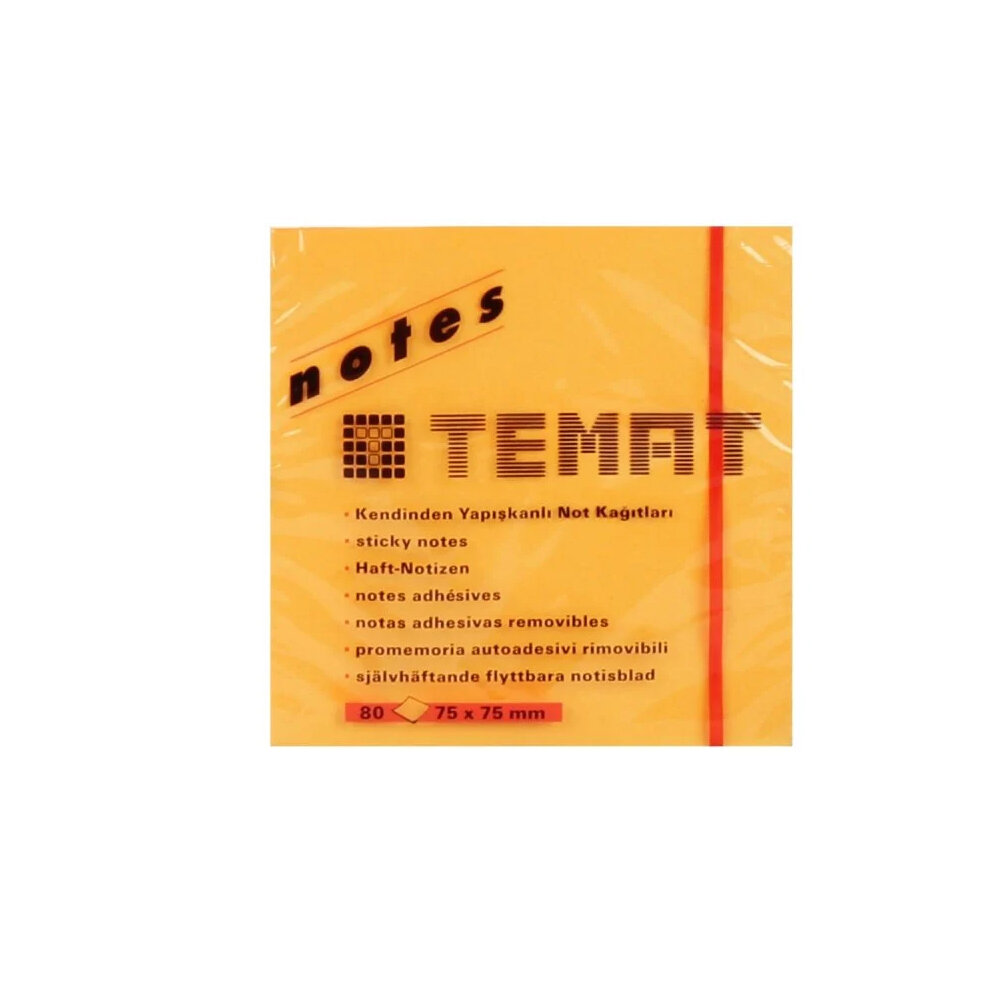 Temat Yapışkanlı Not Kağıdı Fosforlu Turuncu 75x75 MM 11234 - 1